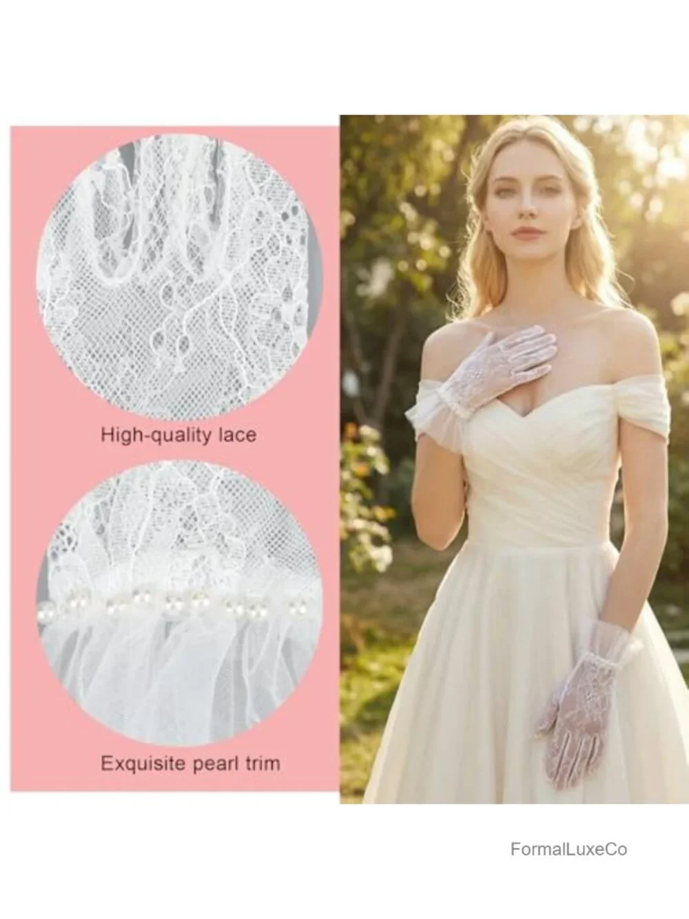 Short Lace Gloves with Pearls, Vintage Tulle Mesh Bridal Gloves for Wedding Tea